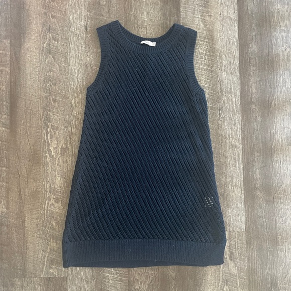 Vince Open Knit Crochet Tunic Top/Sleeveless Mesh sweater in XS, Navy blue - Picture 4 of 10